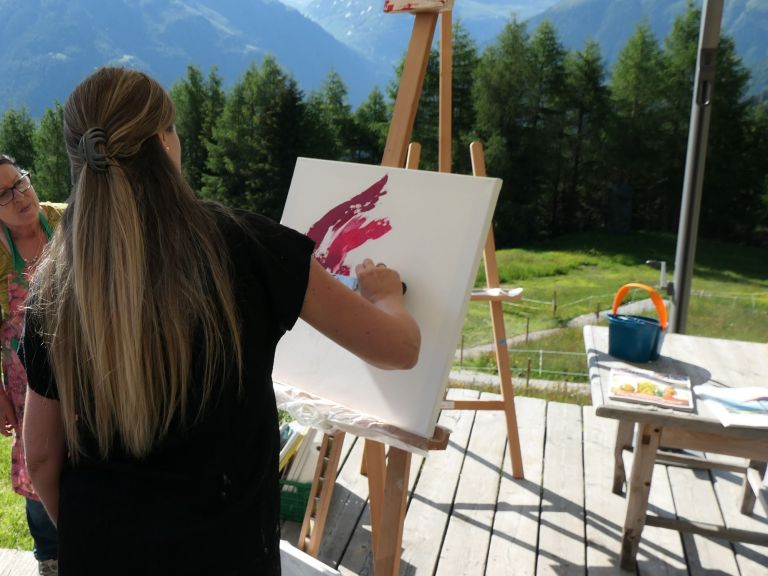 Malkurs in Acryl auf der Terrasse der Gampe Thaya